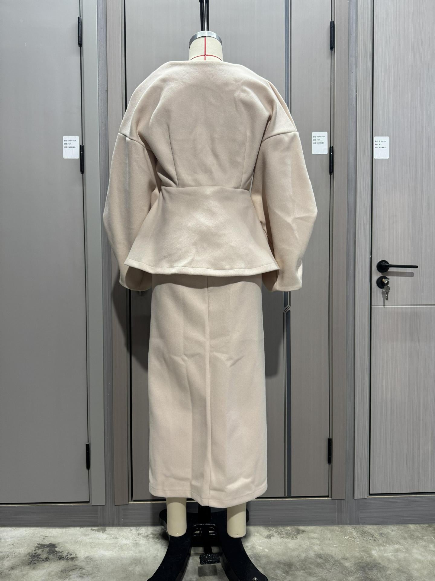 Women Solid Button Puff Sleeve Top and Skirt Two Piece Set 10