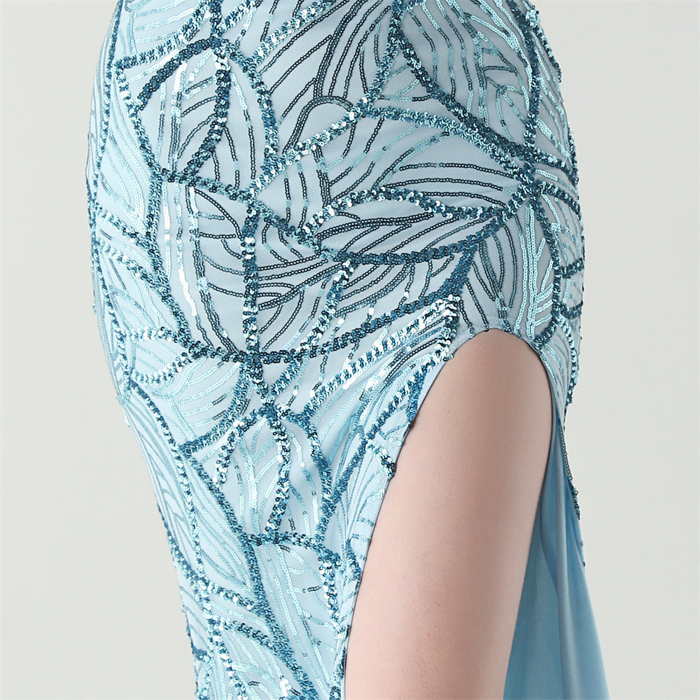 Women One Shoulder Beaded Geometric Sequin Formal Party Prom Wedding Evening Dress 64