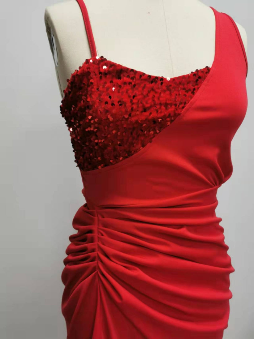 Women's Solid Sexy Sequin Slit Maxi Pleated One-Shoulder Evening Dress 23