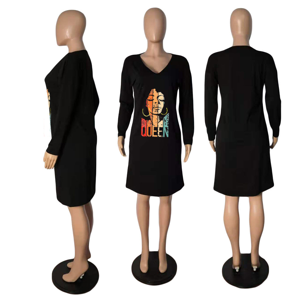 women's autumn and winter printed loose dress 13