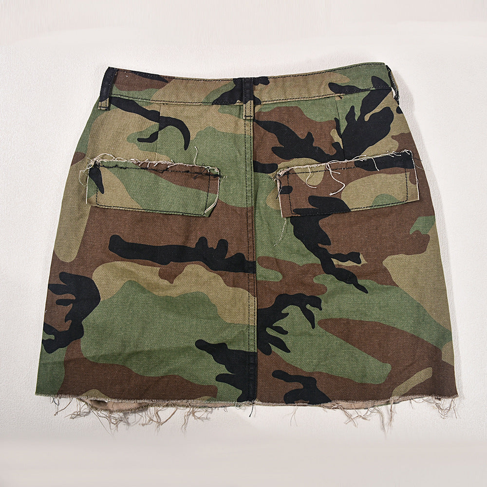 Women's Summer Camo Pocket Tassel Hollow Trendy Skirt 13