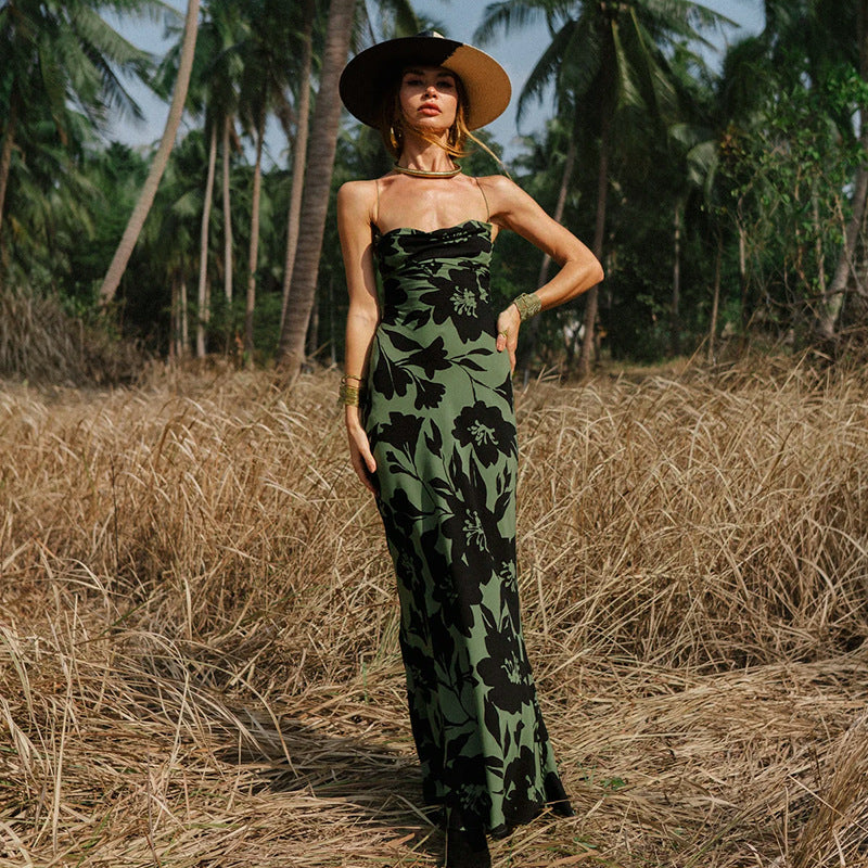 Women Printed Sexy Backless Strap Dress 7