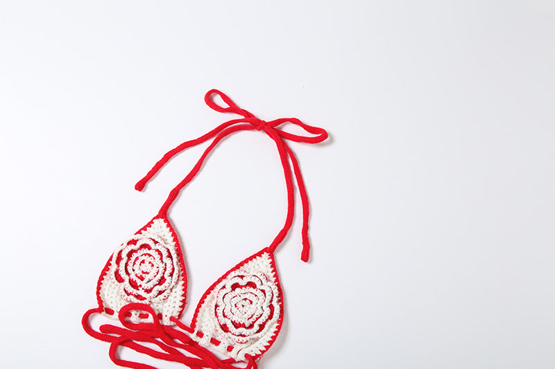 Women's Autumn Sexy Knitting Crochet Halter Neck Camisole Color Block Slim Skirt Set 13