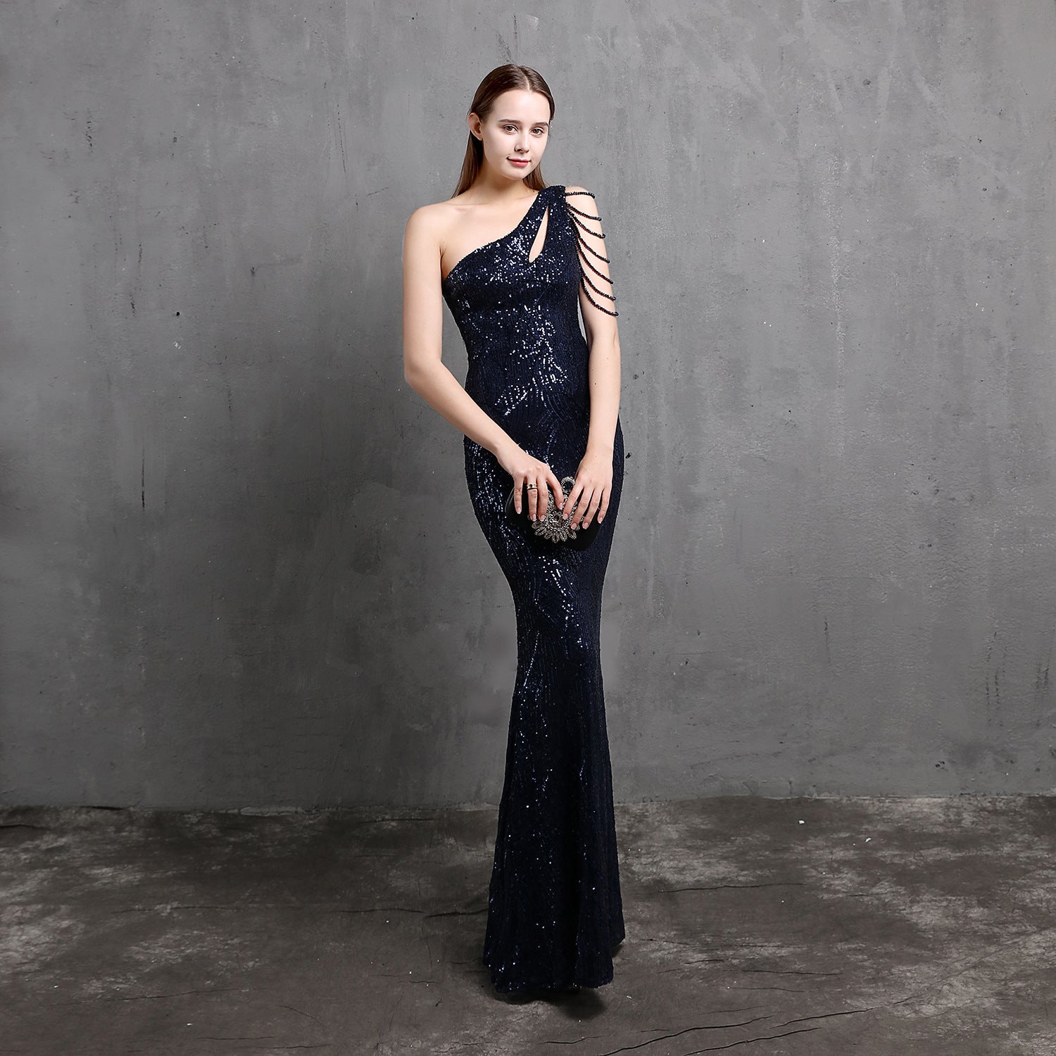Summer formal sequin one shoulder mermaid evening dress 7