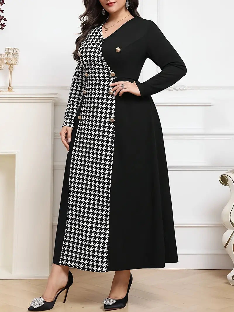 Plus Size Women contrast houndstooth dress 6