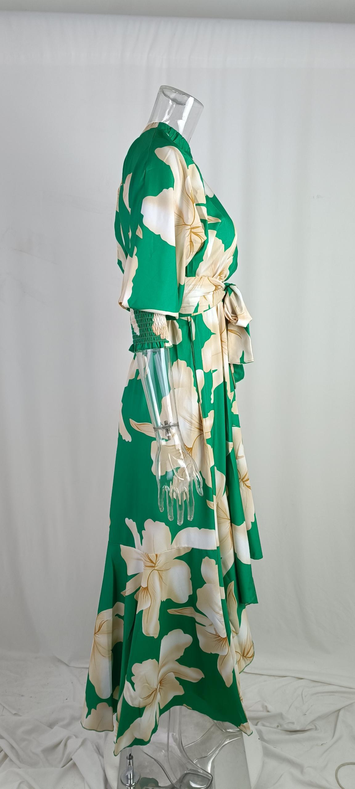 Fall Winter Women's Chic Elegant Career Print Balloon Sleeve Dress 7