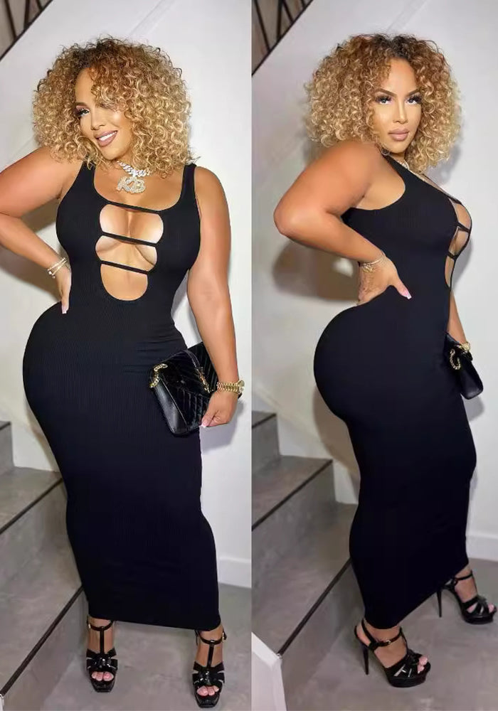 Women's Spring And Summer Fashionable And Sexy Slim Solid Color Sleeveless Ribbed Long Dress