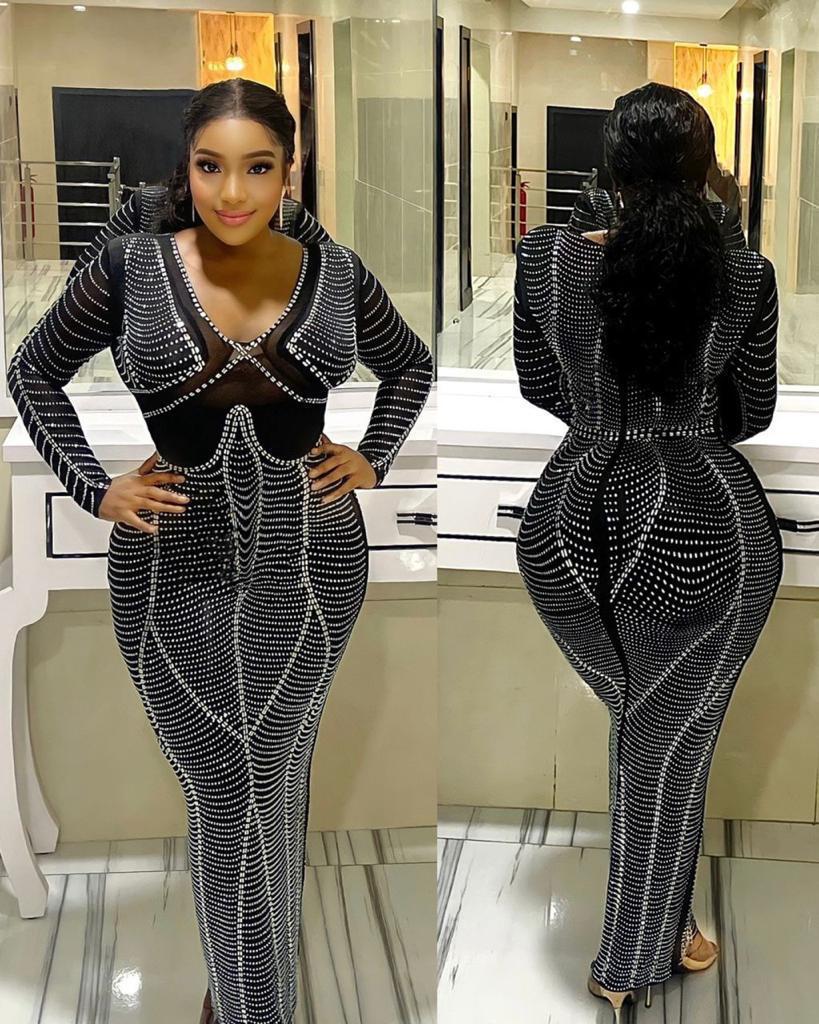 Women Beaded V Neck Sexy Bodycon Dress 3