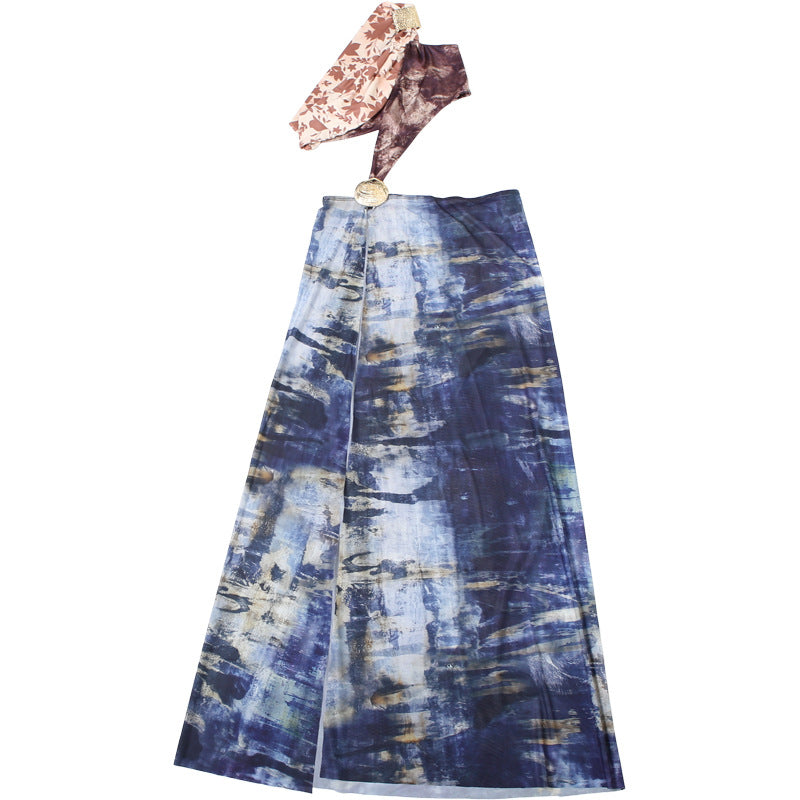 Women summer sexy mesh slash shoulder crop slit dress 6