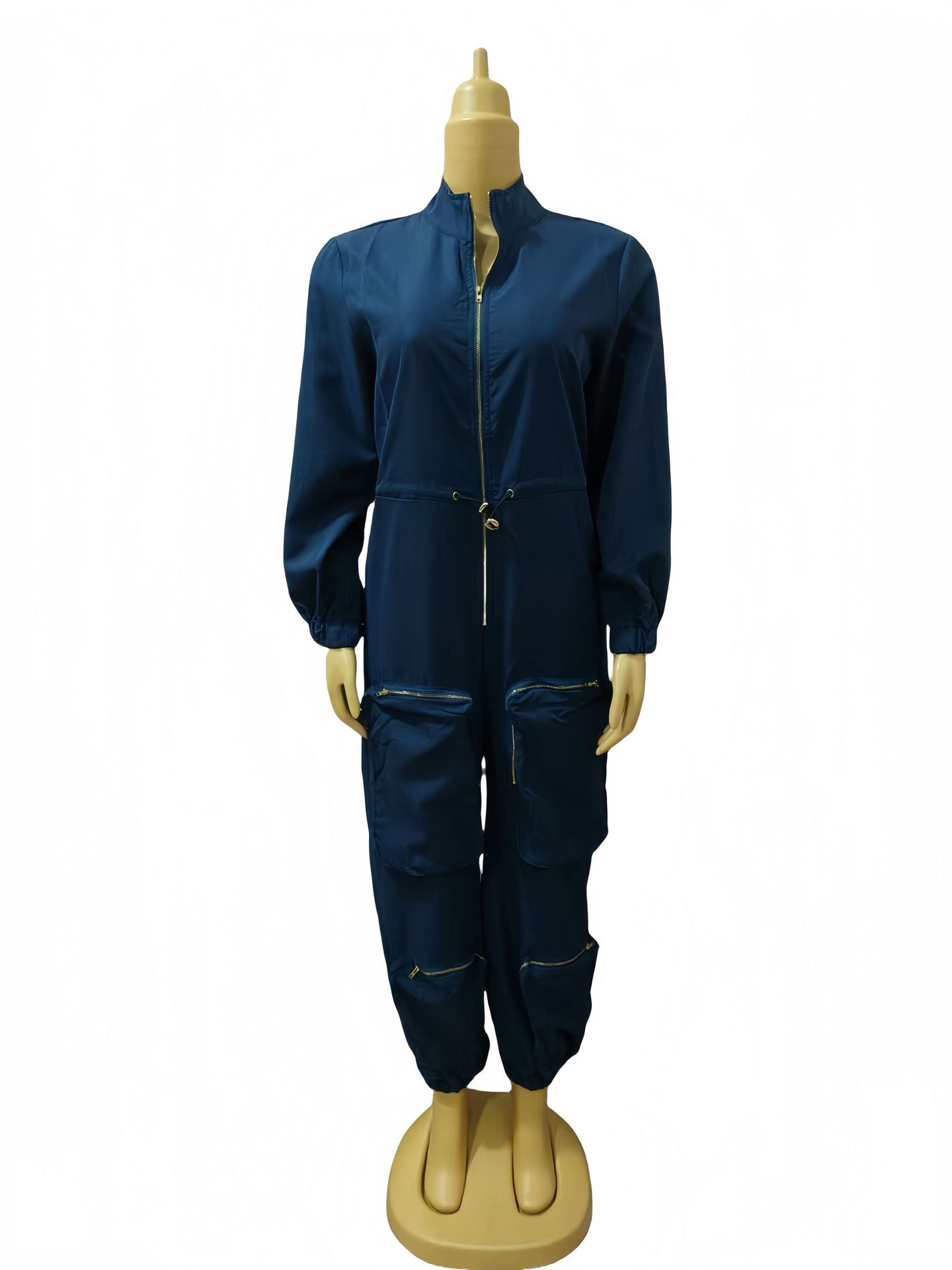 Plus Size Women Fashion Solid Pocket Sexy Jumpsuit