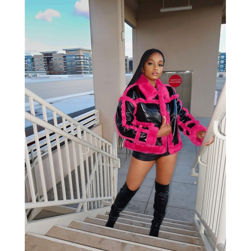 Women Furry Patchwork Coat 6