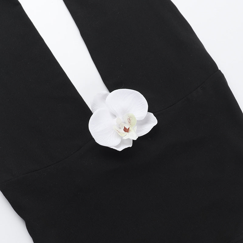 Women's Fashion Summer Set High Waist Solid Color Shorts and Halter Neck Flower Top 12