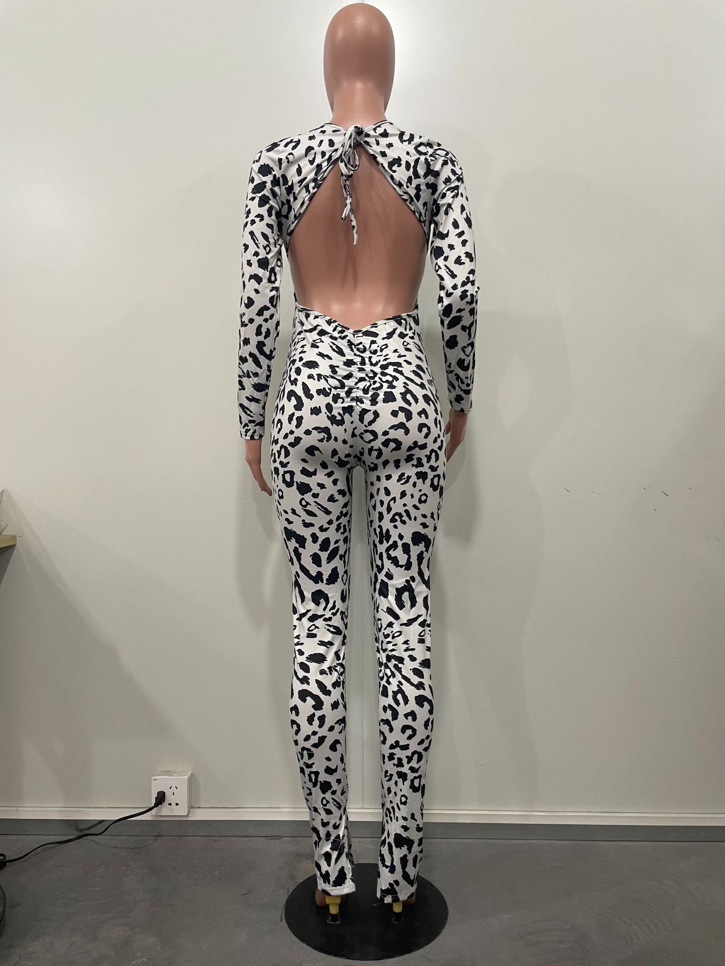 Women Casual Backless Leopard Jumpsuit 11