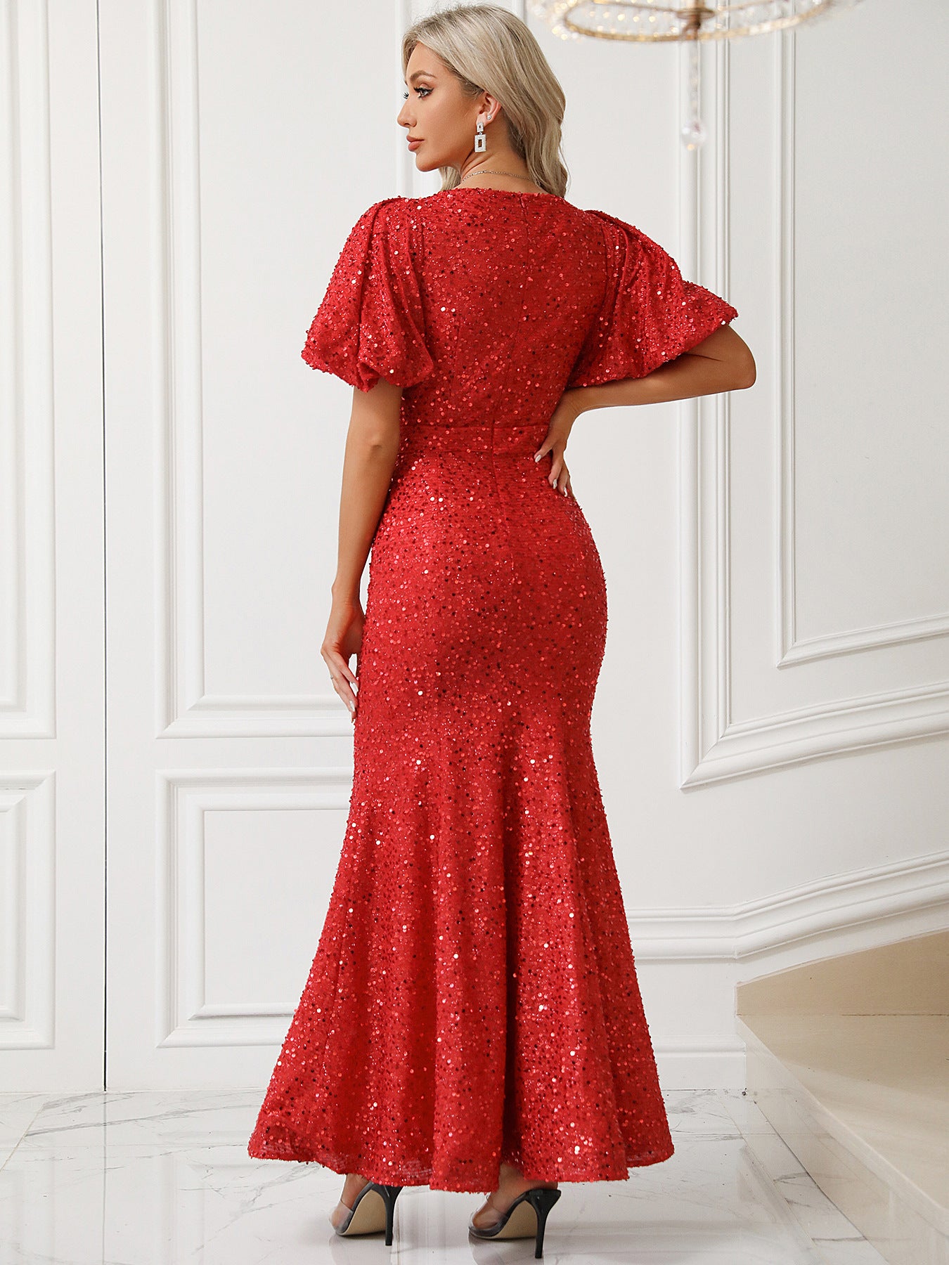 Women's Sequin Square Neck Slim Formal Party Evening Dress 5