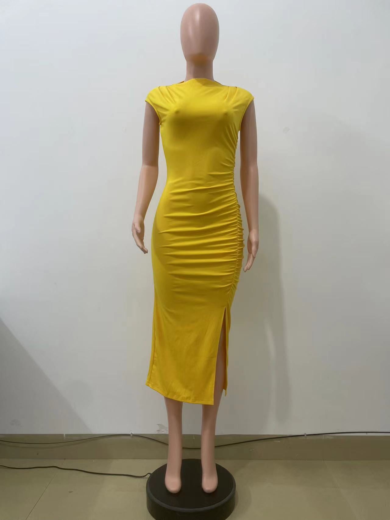 Women Solid Slit Chic Midi Bodycon Dress 7