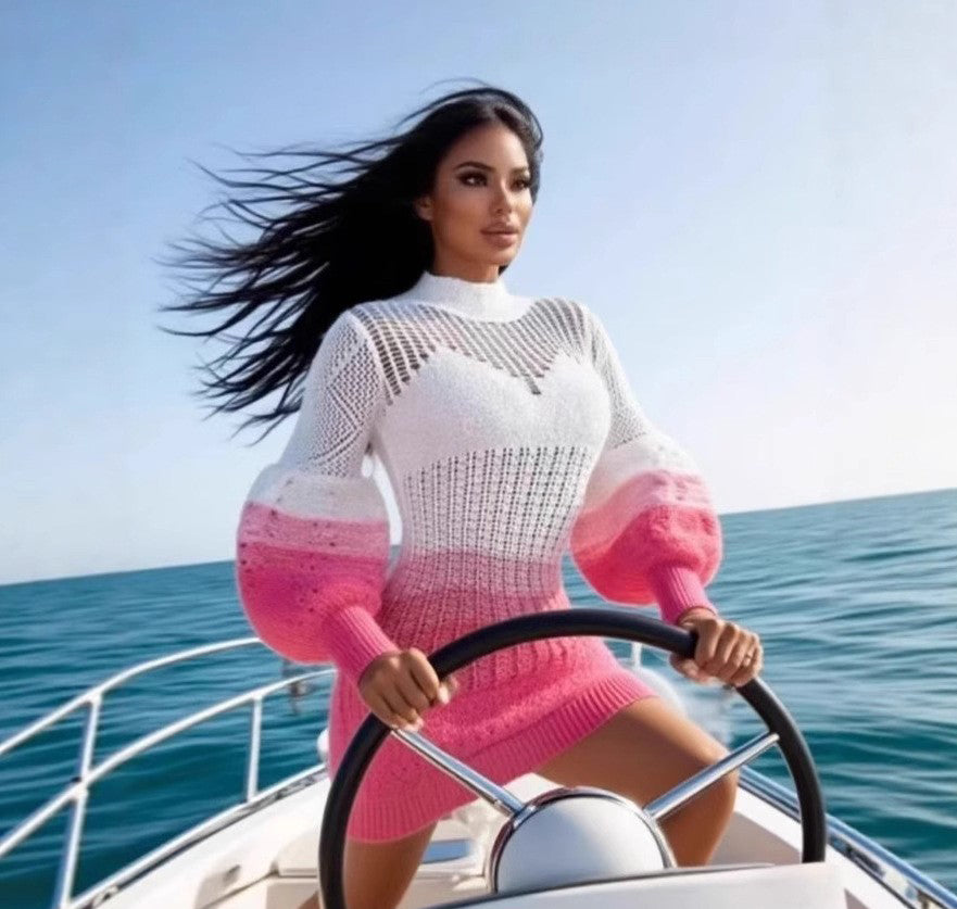 Women Autumn Hollow Knitting Style Beach Dress 7