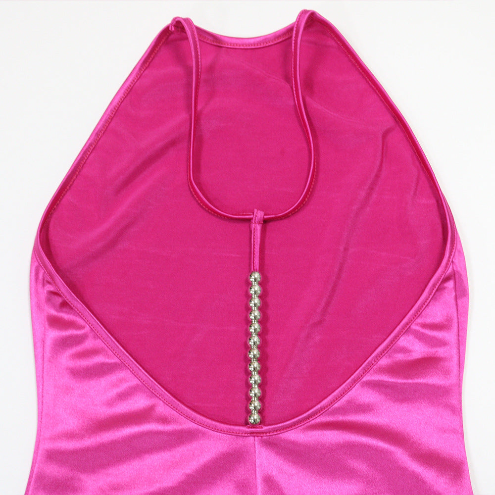 Women's Slim Fit Halter Neck Solid Color Long Dress 14