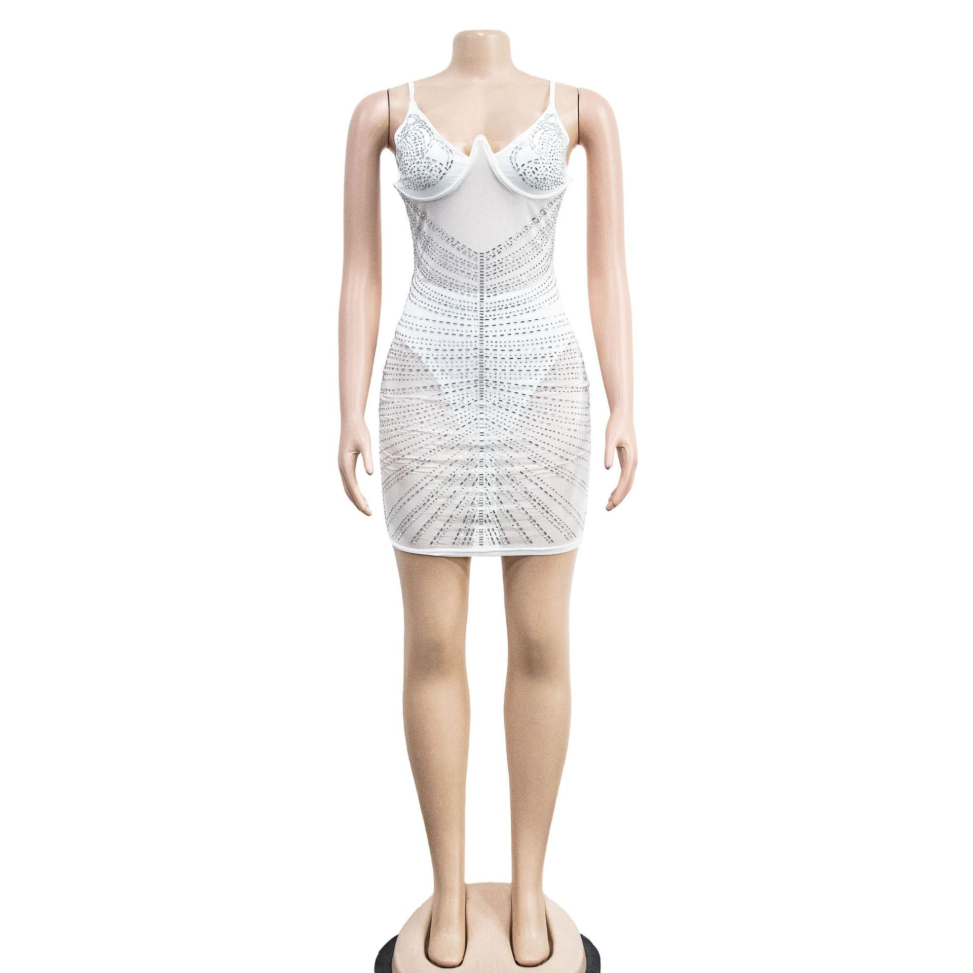 Women's Fashion Beaded Mesh straps Sleeveless club Dress 21