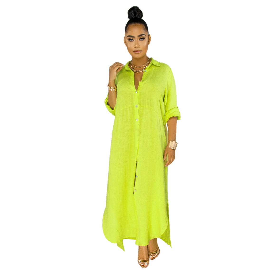 Sexy Fashion Solid Color Women's Shirt Dress 8