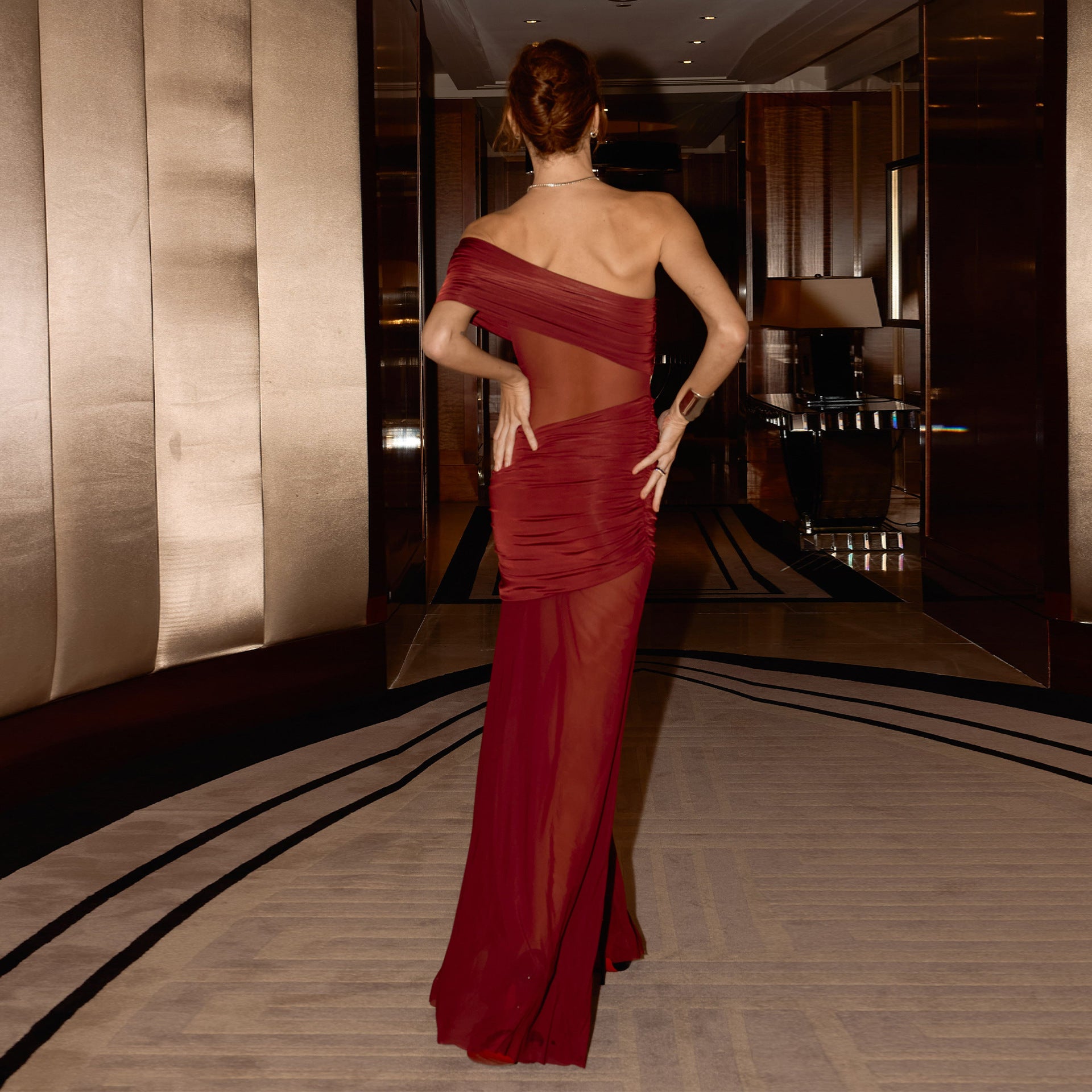 Spring fashionable off-shoulder chic sexy mesh patchwork slim dress 7