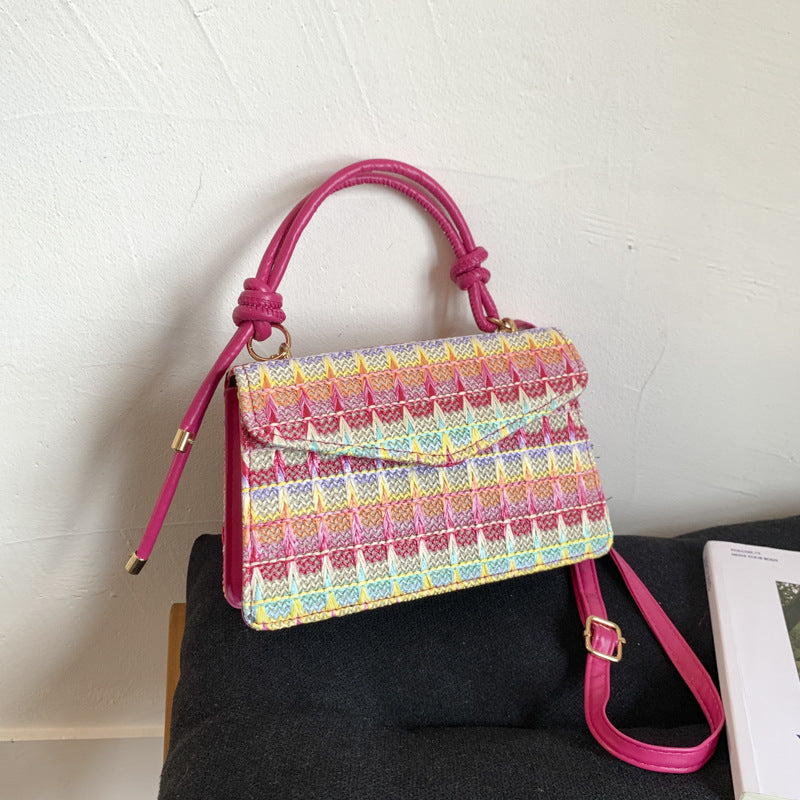 Women straw woven contrast striped shoulder crossbody handbag 6