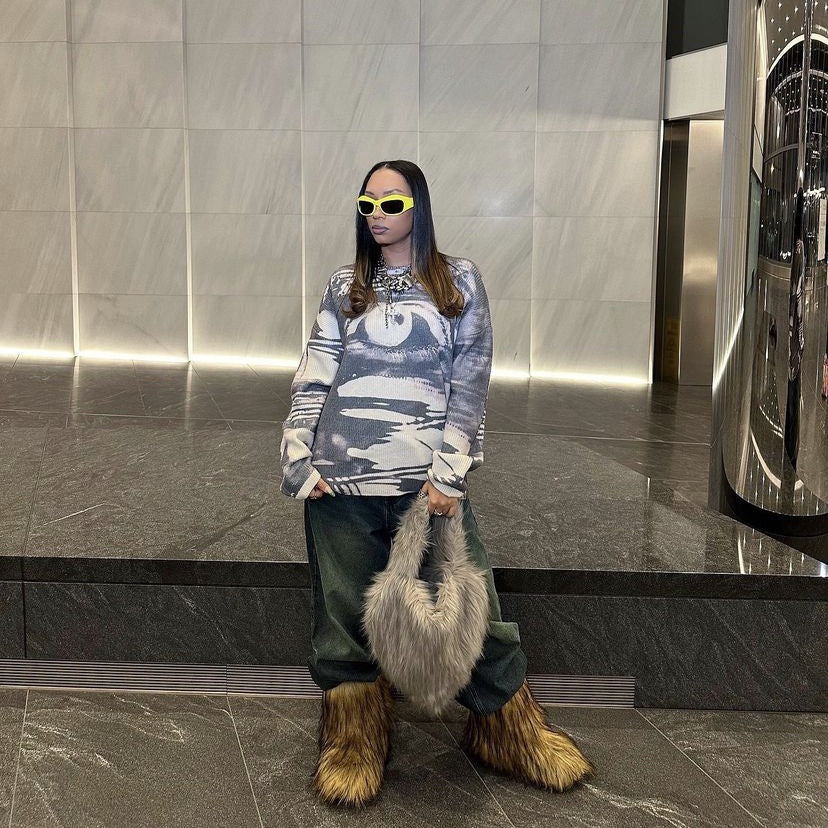 Style Trendy Heart Bag Women's Fur Bag Heart-Shaped Cute Crossbody Bag Shoulder Bag 19