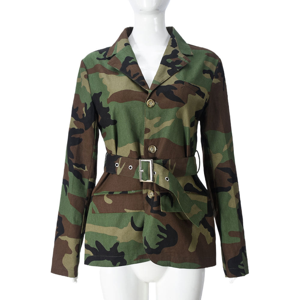 Women Camouflage Blazer Jacket with Belt 8