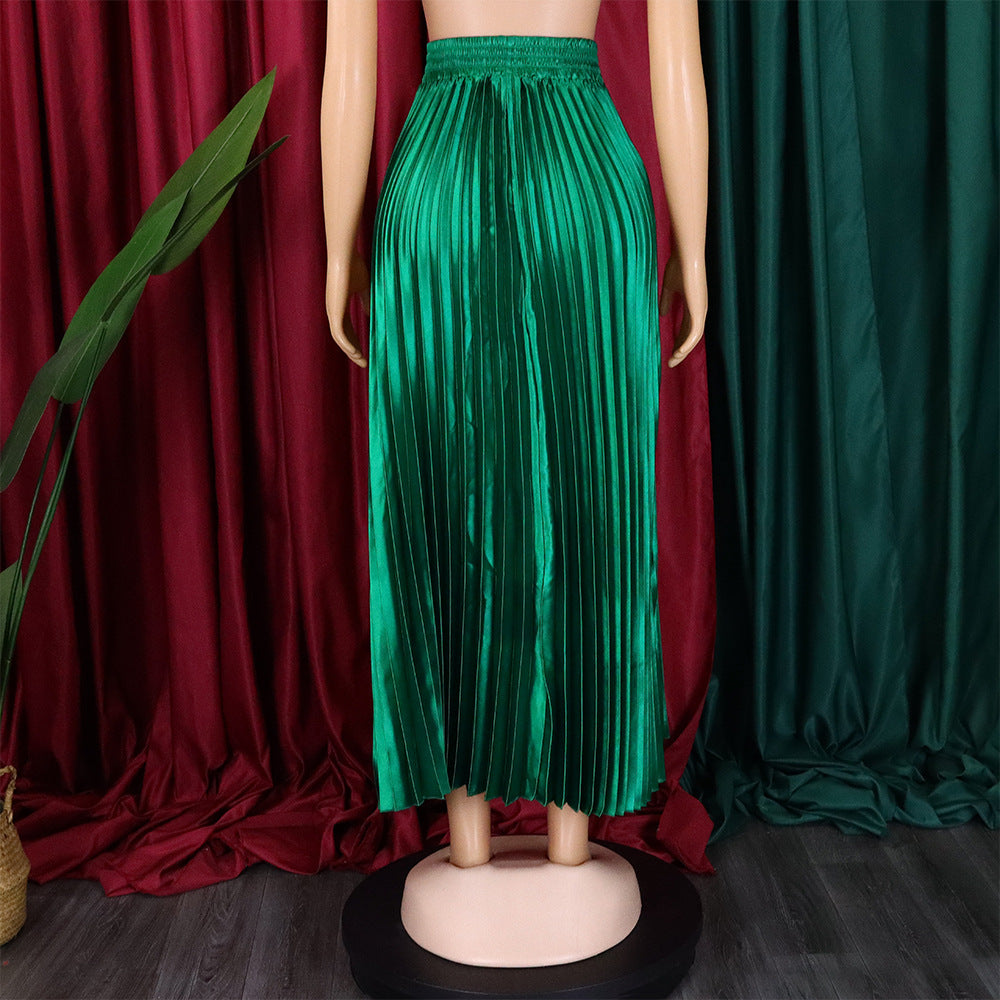 Women's Plus Size Mid-High Waist Pleated Long Skirt 30