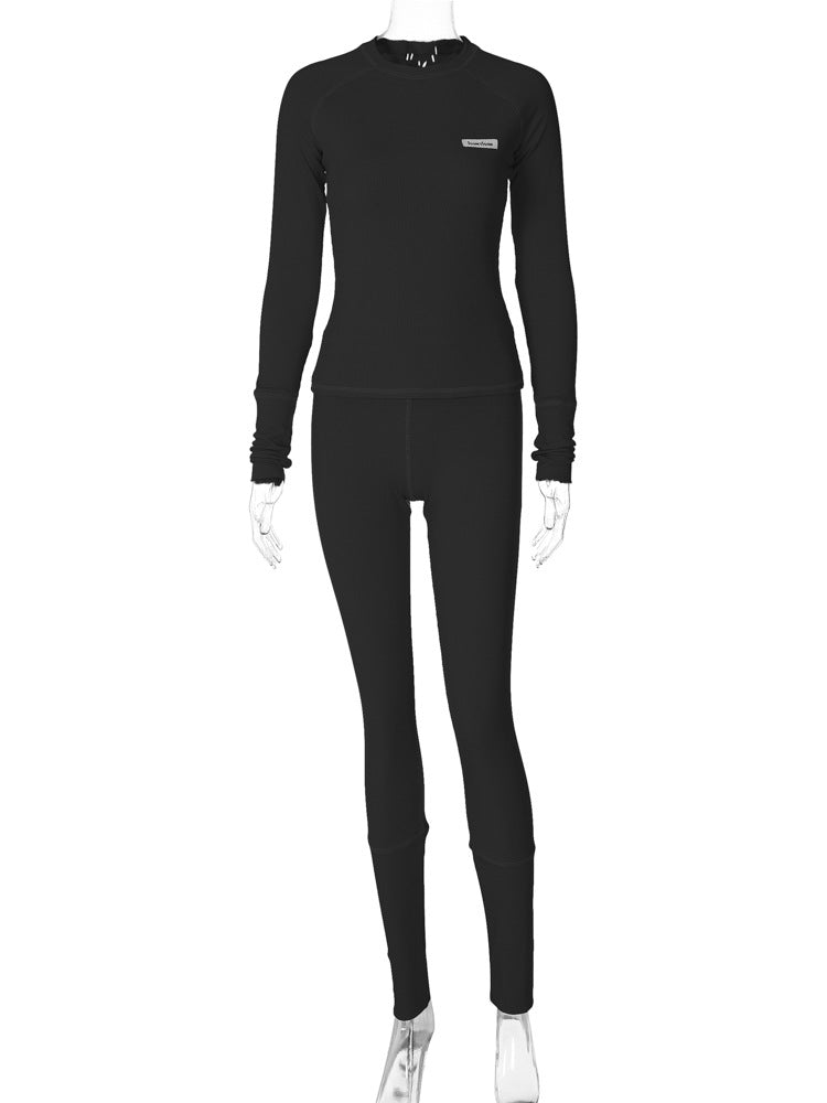 Women Winter Long Sleeve Top and Sports Tight Pants Two-piece Set 25
