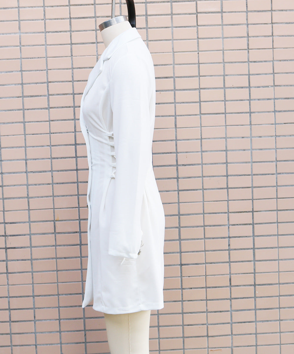 Autumn And Winter Slim Long Sleeve Career Dress Double Breasted Slim Waist Chic Blazer Dress For Women 12