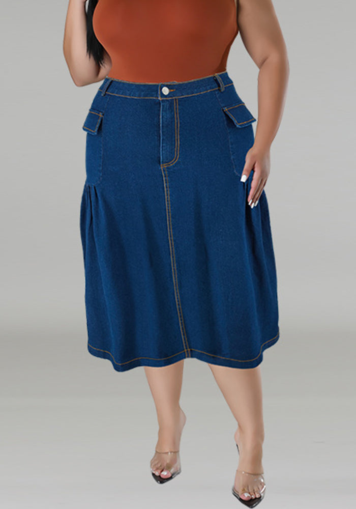 Plus Size Women Denim Maxi Skirt