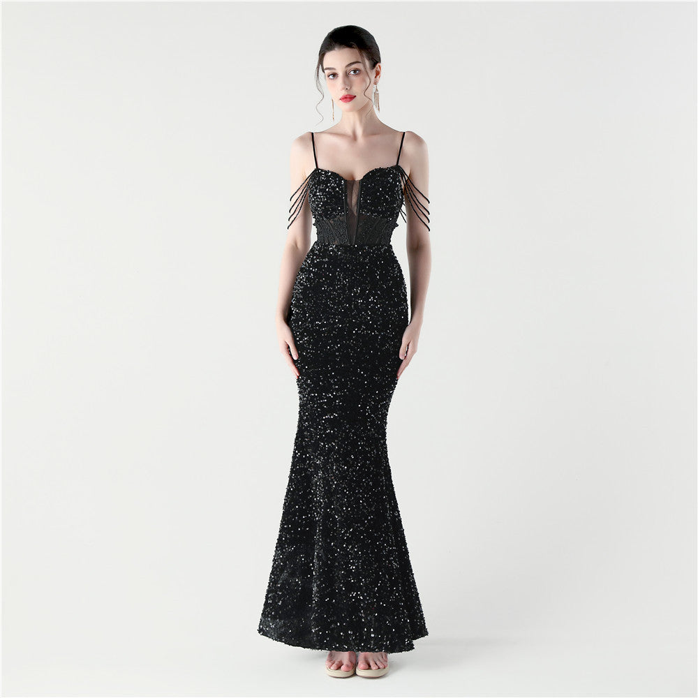 Women Fishbone Beaded Beaded Applique Dinner Evening Dress 12