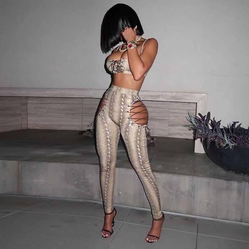 Women Print Cutout Lace-Up Sleeveless Crop Top and Pant Two-Piece Set 7