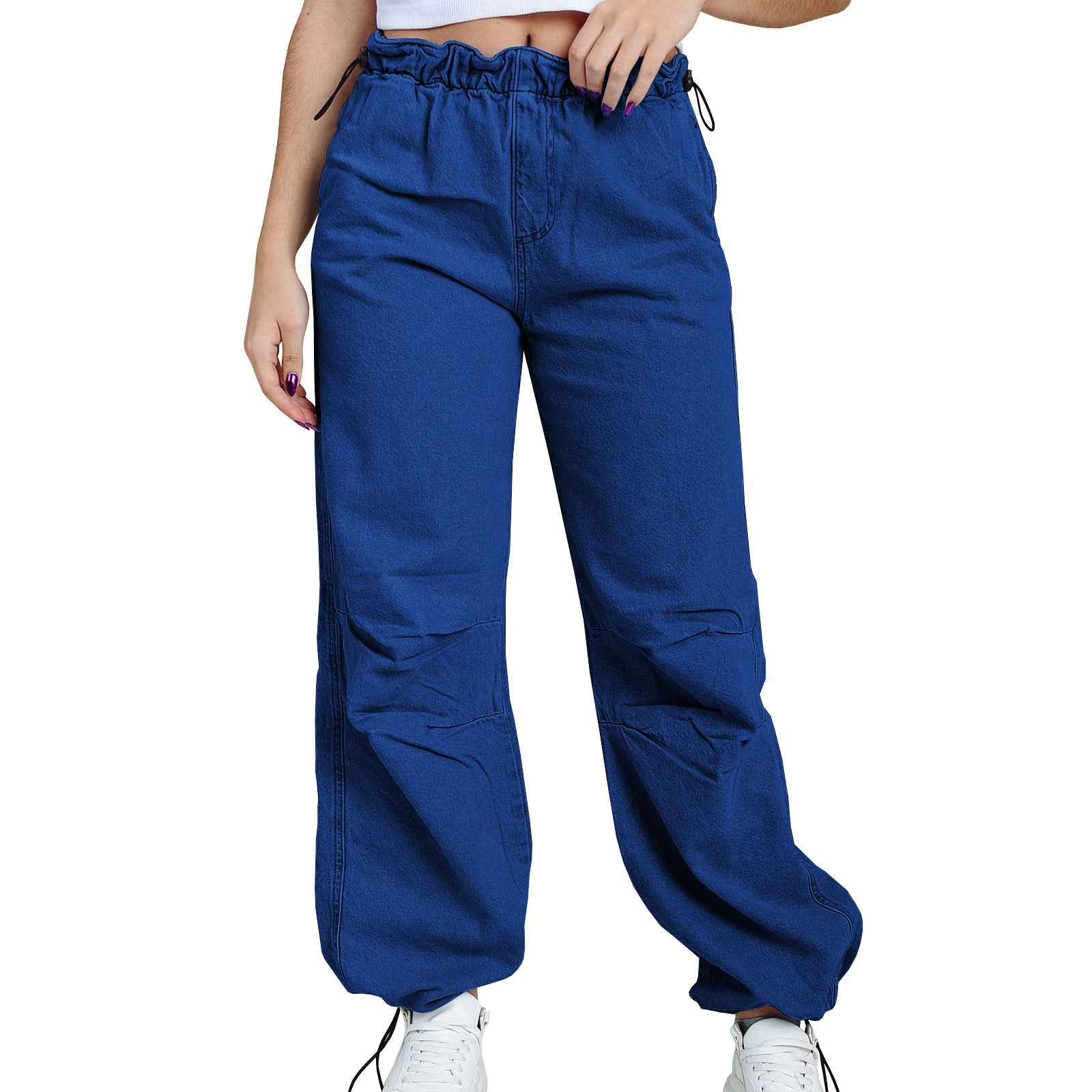 Women Snap Buckle Loose-Cut Denim Pants 9