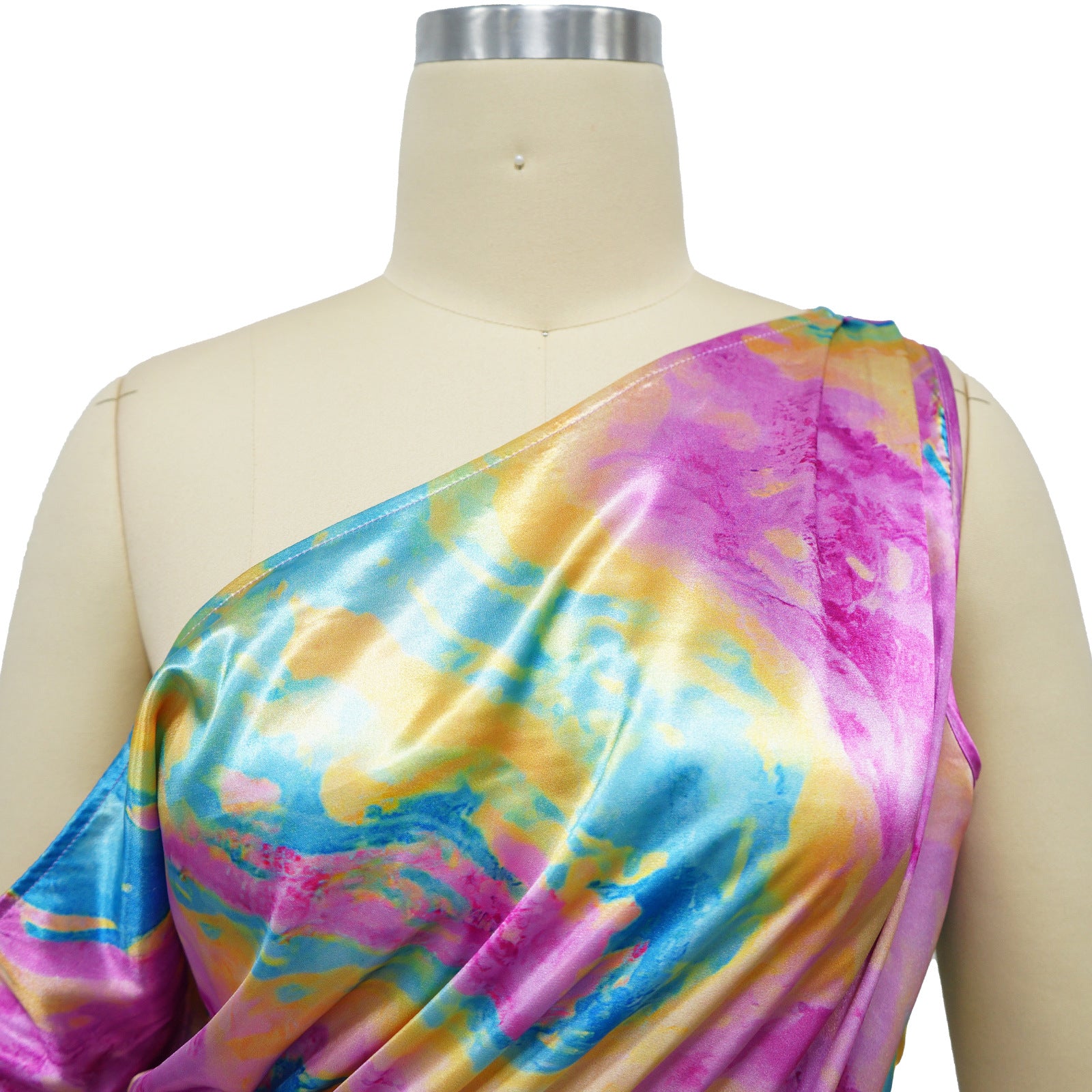 Fashion Women's Sexy Tie-Dye Printed Slash Shoulder High Slit Long Dress 13