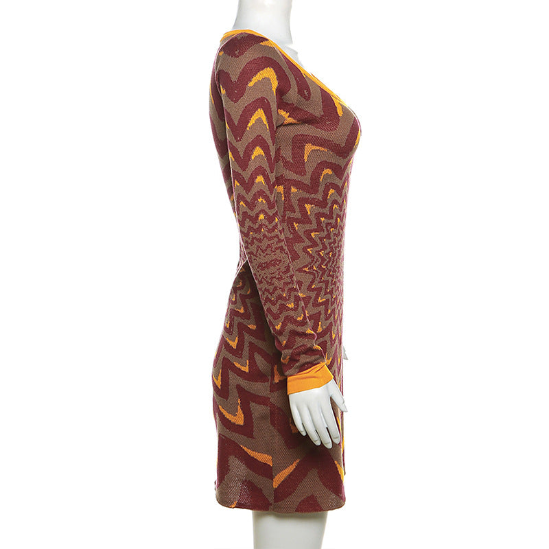 Fall Women knitting contrasting color sexy Bodycon dress 10