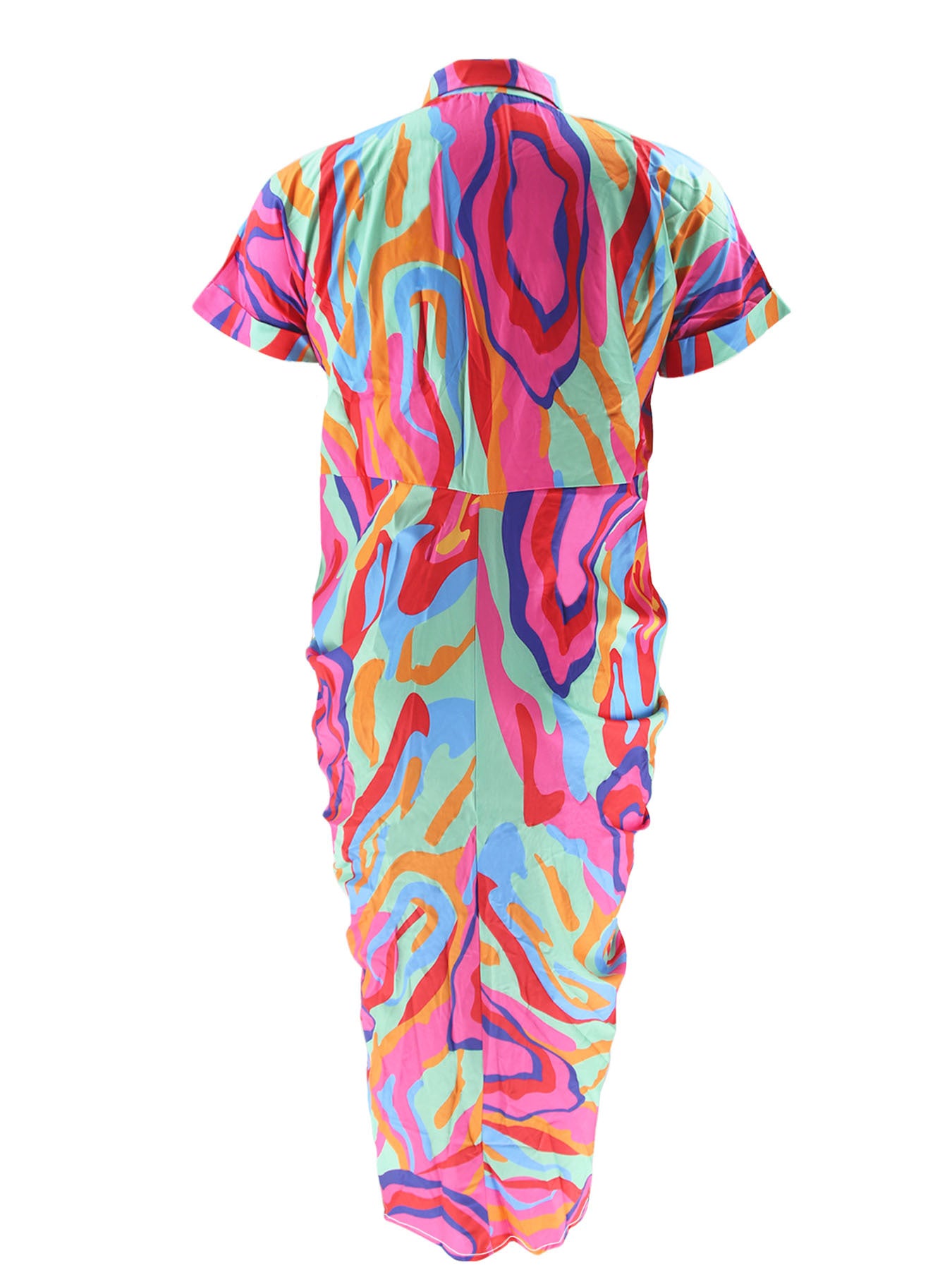 Plus Size Short Sleeve Button Printed Shirt Dress 5