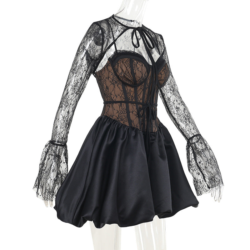 Women Autumn Sexy Lace Lace-Up Dress 10