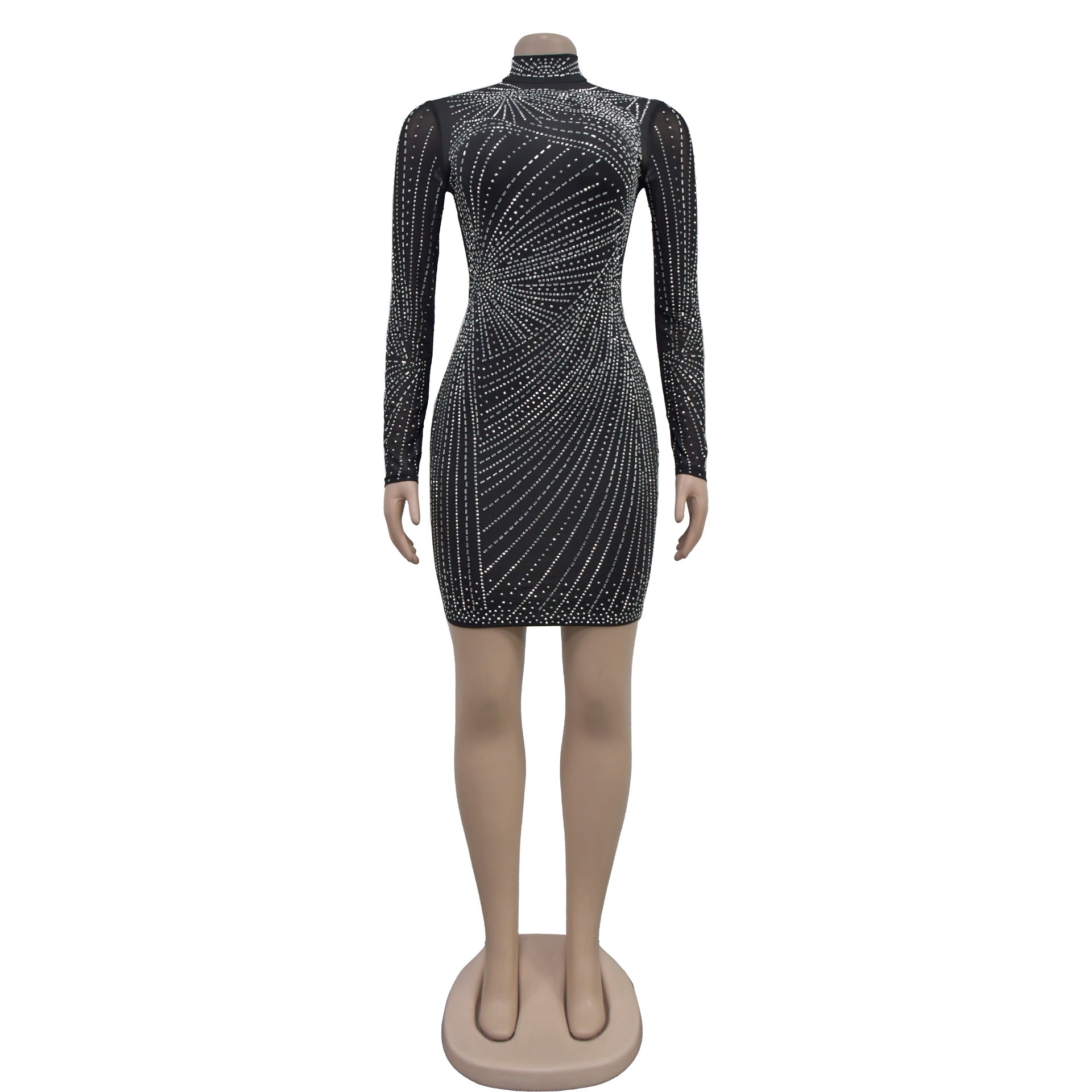 Fashionable women's Beaded Mesh Round Neck long dress（customized,MOQ 6pcs/size/color,process time 7-10 days） 9