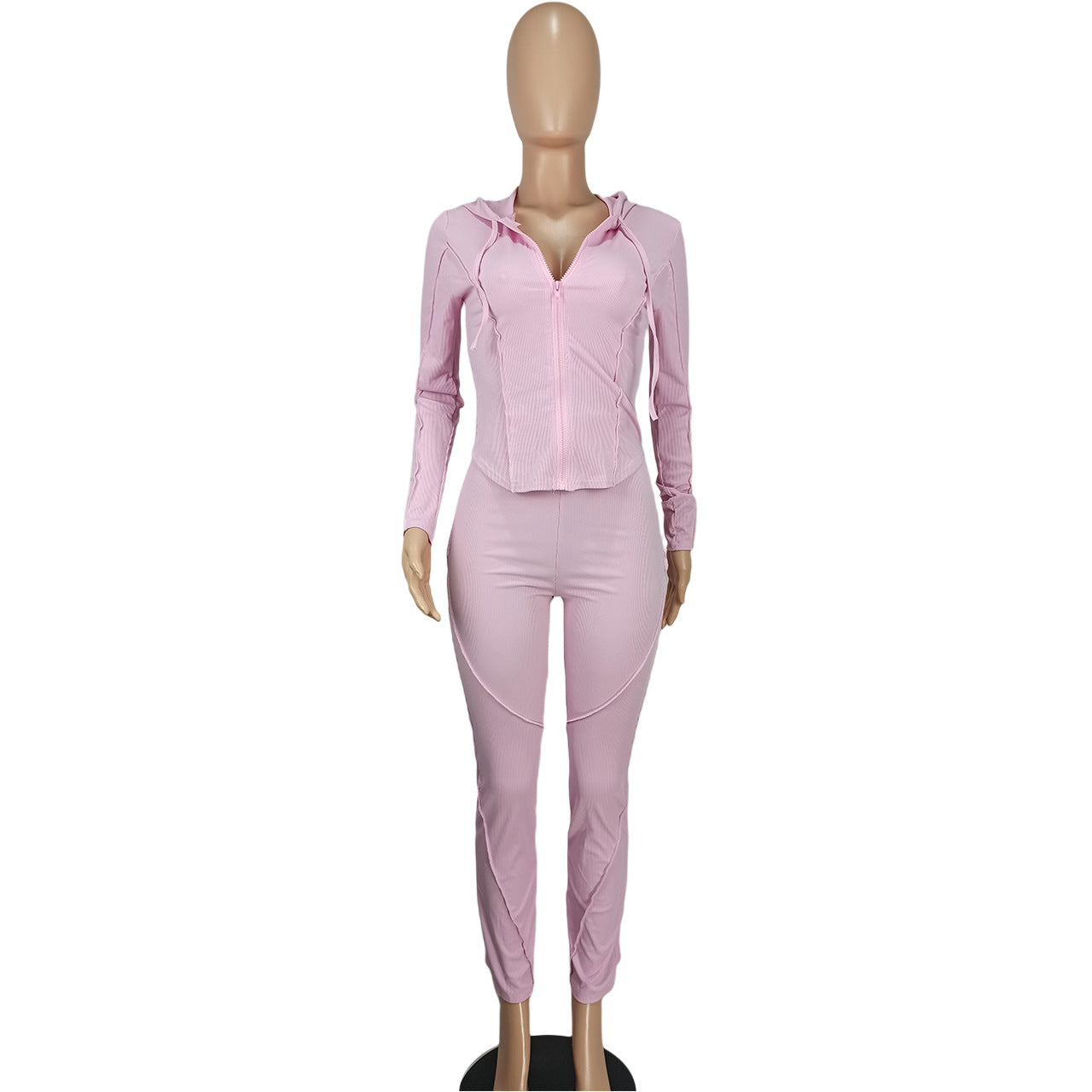 Women's Fashion Casual Ribbed Hooded Two-Piece Pants Set 11