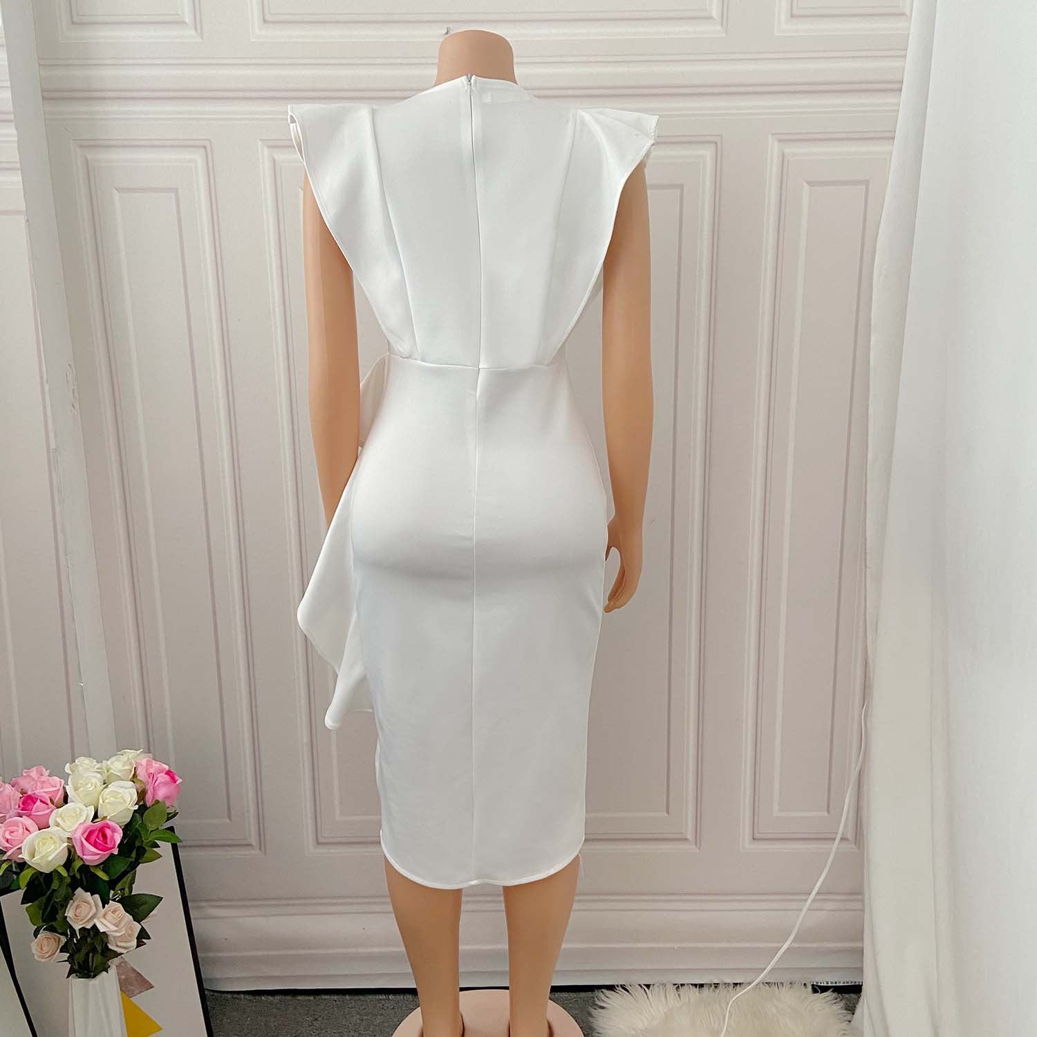 Plus Size Women Solid Irregular Slit Formal Party Dress 14