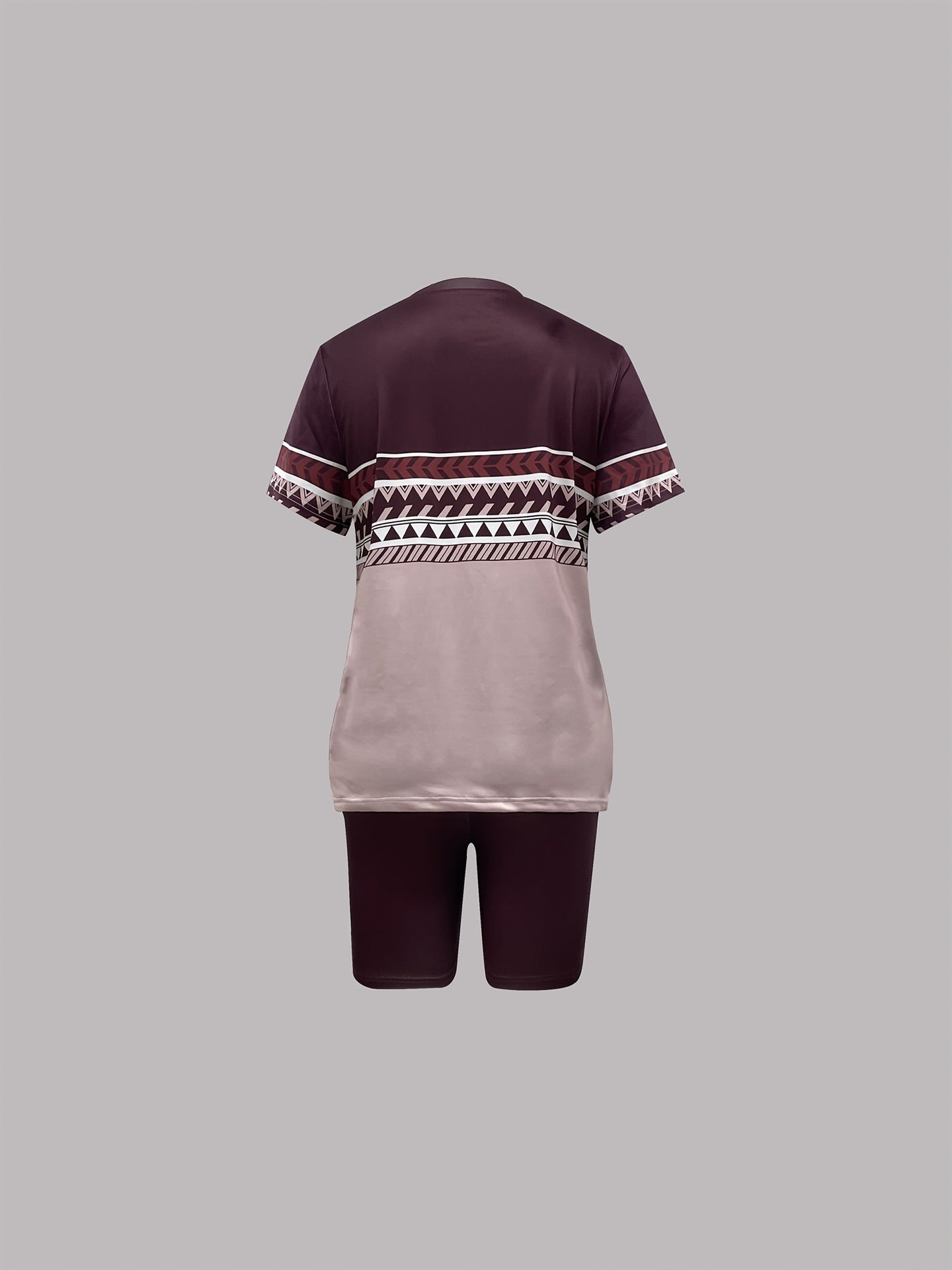 Women's Spring/Summer Geometric Stripe Round Neck T-Shirt & Tight-Fit Shorts Casual Set 37