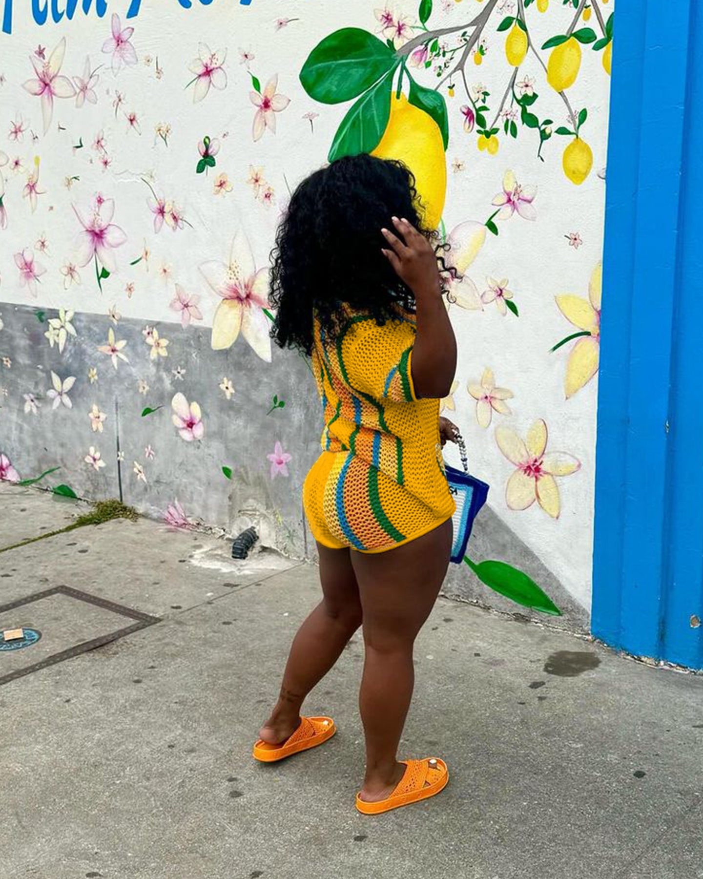 Women's Sexy Hollow See-Through Turndown Collar Knitting Two Piece Shorts Set 31