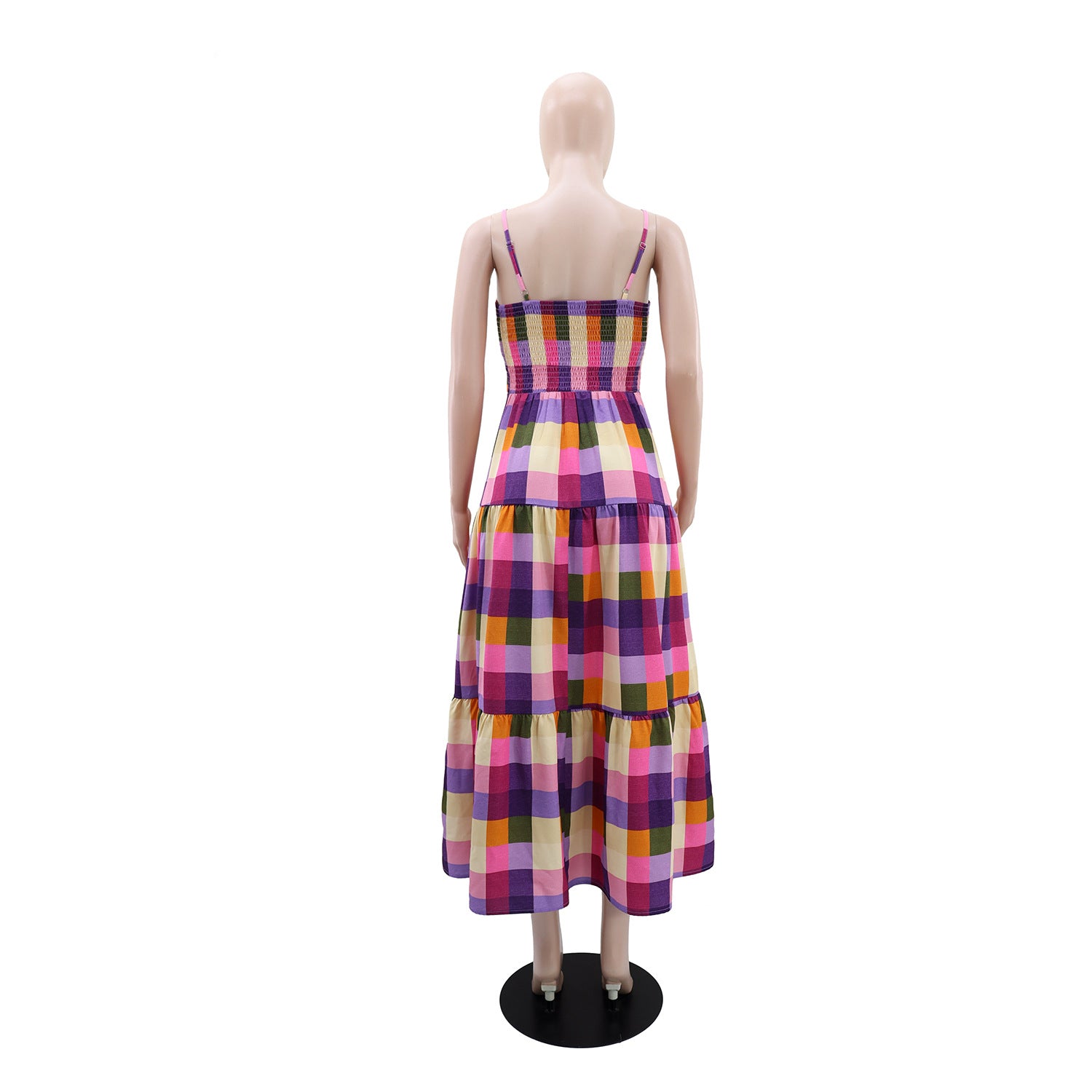 Women Plaid Print Suspender Holidays Casual Dress 5