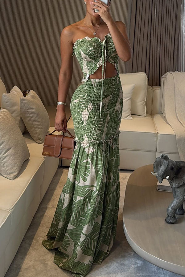 Spring/Summer Halter Neck Print Pleated Casual Loose Holiday Dress for Women 3