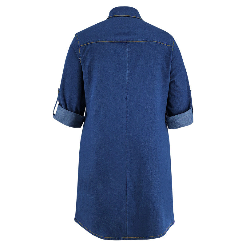 Plus Size Women's Loose Casual Denim Long-Sleeve Dress 7