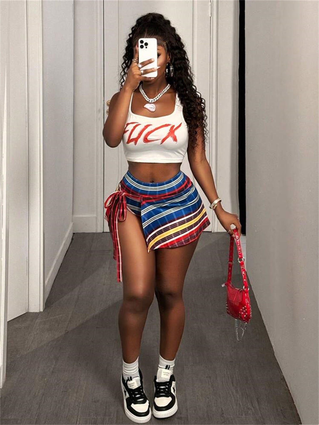 Summer women's clothing Trendy Patchwork Printed Lace Slim Waist Skirt 4