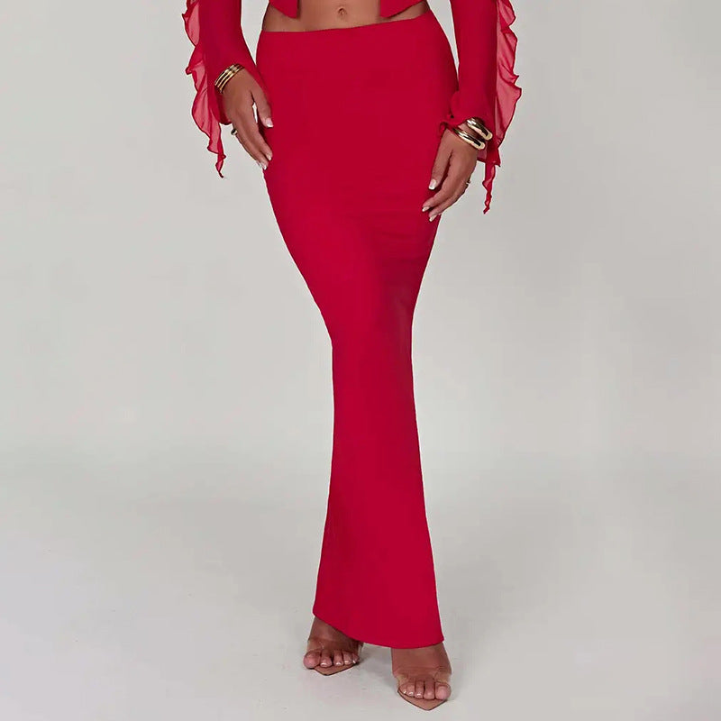 Autumn sexy trendy versatile slim solid color Bodycon long skirt for women