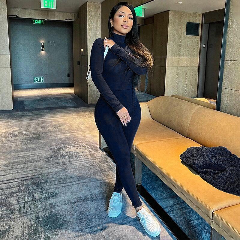 Women's Autumn And Winter Tight Fitting High Neck Long Sleeve Tops And Pants Two-Piece Street Casual Suit For Women 10