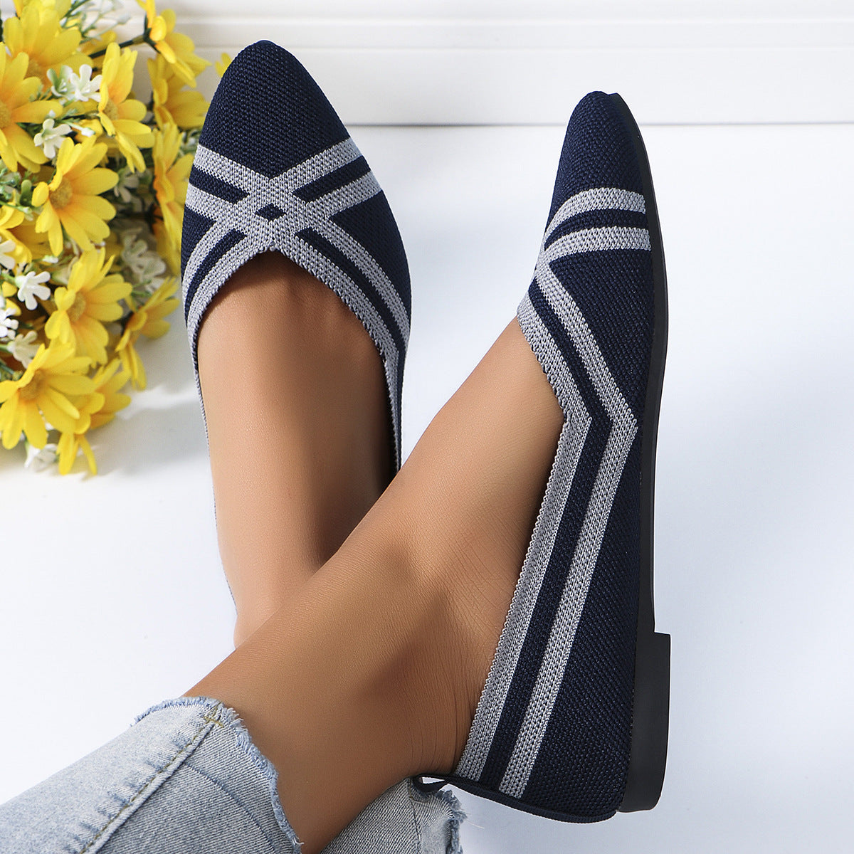 Women Pointed Toe Knitting Autumn Flat Shoes 15